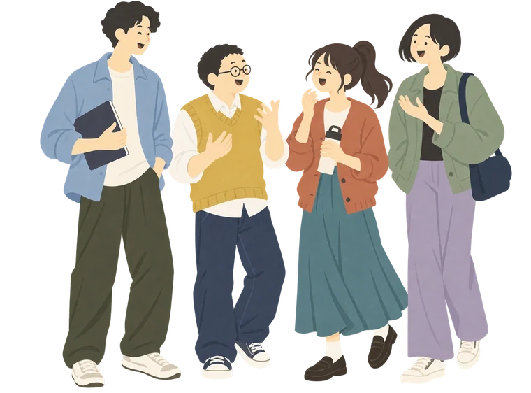 大学へ続く道を歩く学生