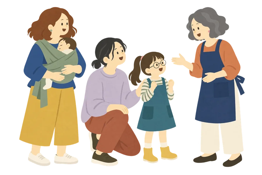 個人から家族、地域へと支援の輪が広がる様子